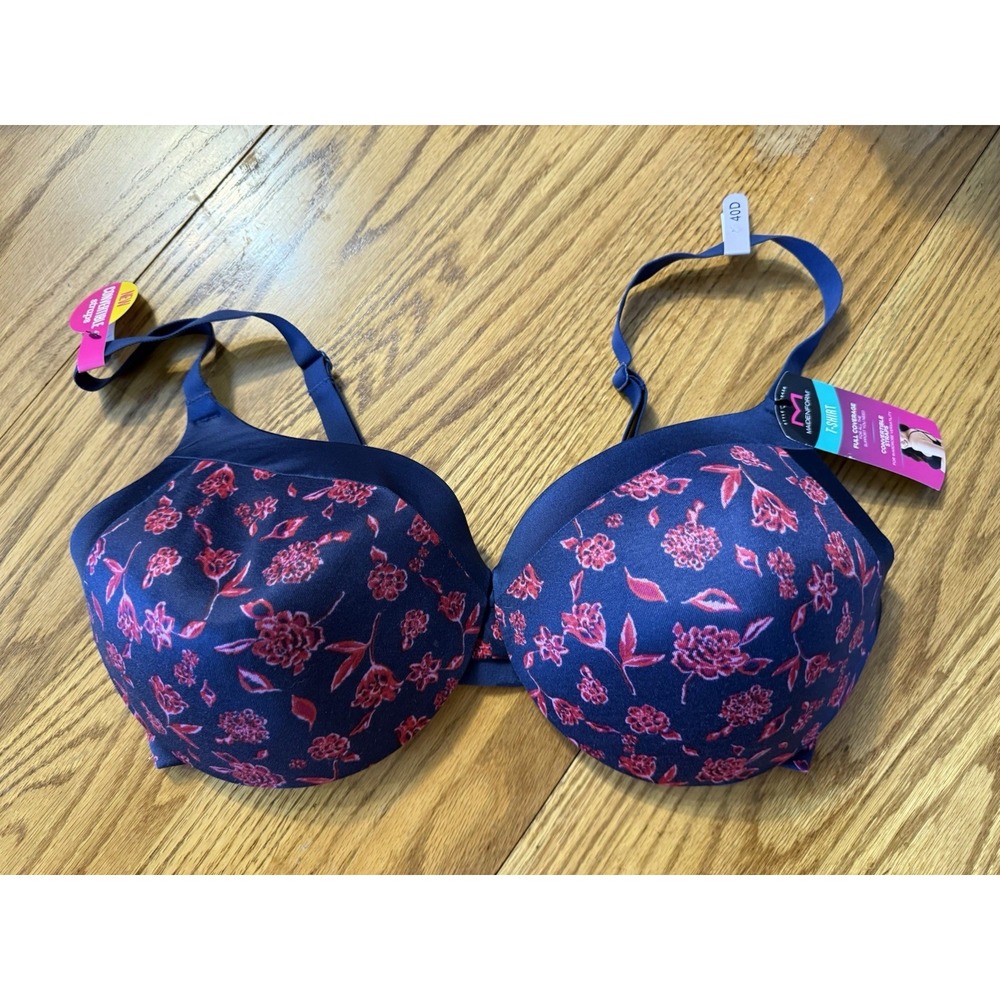 Maidenform T-Shirt Bra 40D Navy Blue Pink Floral Full Coverage Underwire NWT